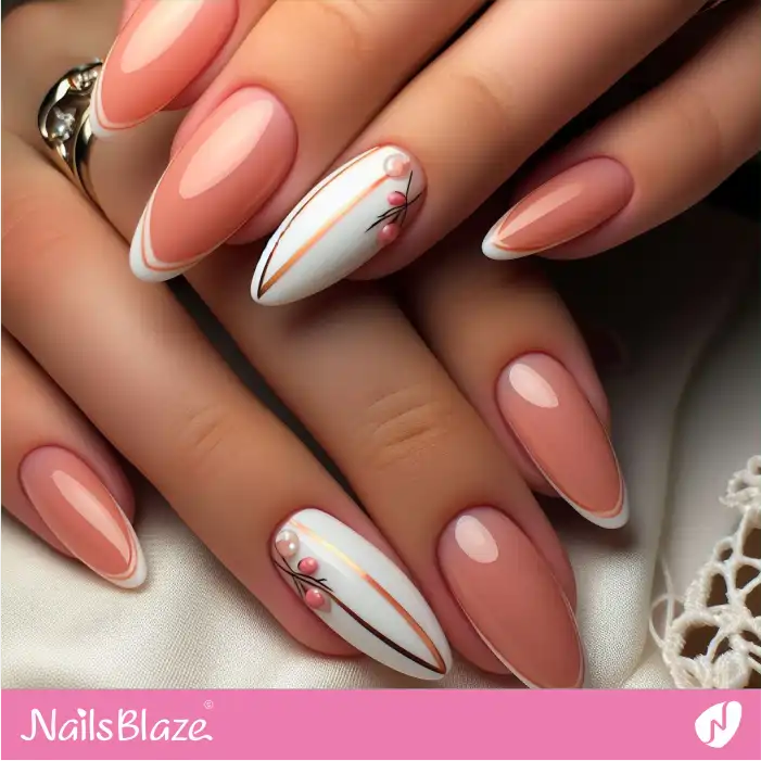 Peach Fuzz French Manicure with Stripes | Color of the Year 2024 - NB1868